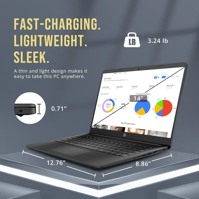 HP Stream 14" HD BrightView Laptop, Intel Celeron N4120, 16GB RAM, 288GB Storage (128GB eMMC + 160GB SSD Docking Station Set), Intel UHD Graphics, HD Webcam, Wi-Fi, 1 Year Office 365, Win 11 S, Black