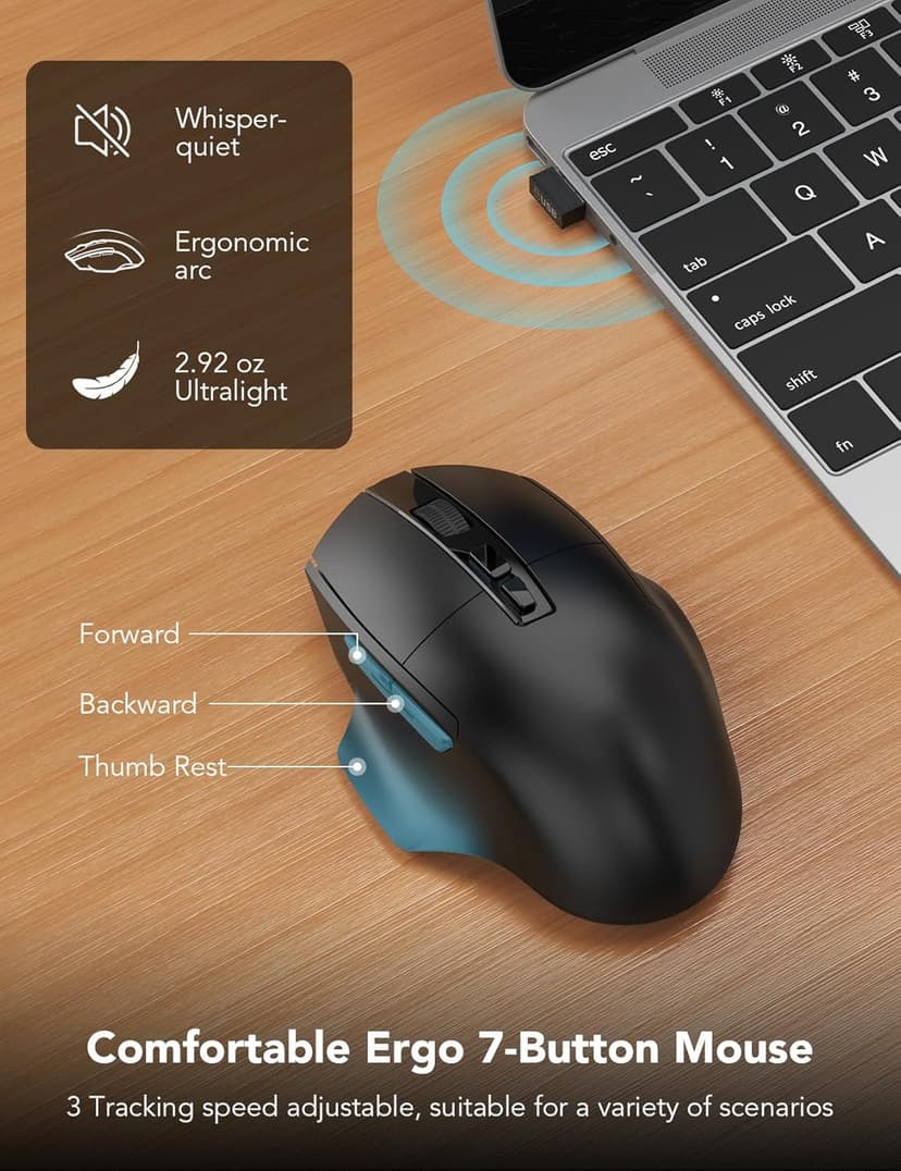 Wireless Keyboard and Mouse Combo, Ergonomic Wave Keys, Cushioned Plam Rest, Comfortable Silent Natural Typing, 2.4G Lag-Free, Full Size Keyboards Cordless Set for Multi-OS, Windows/Mac -SABLUTE