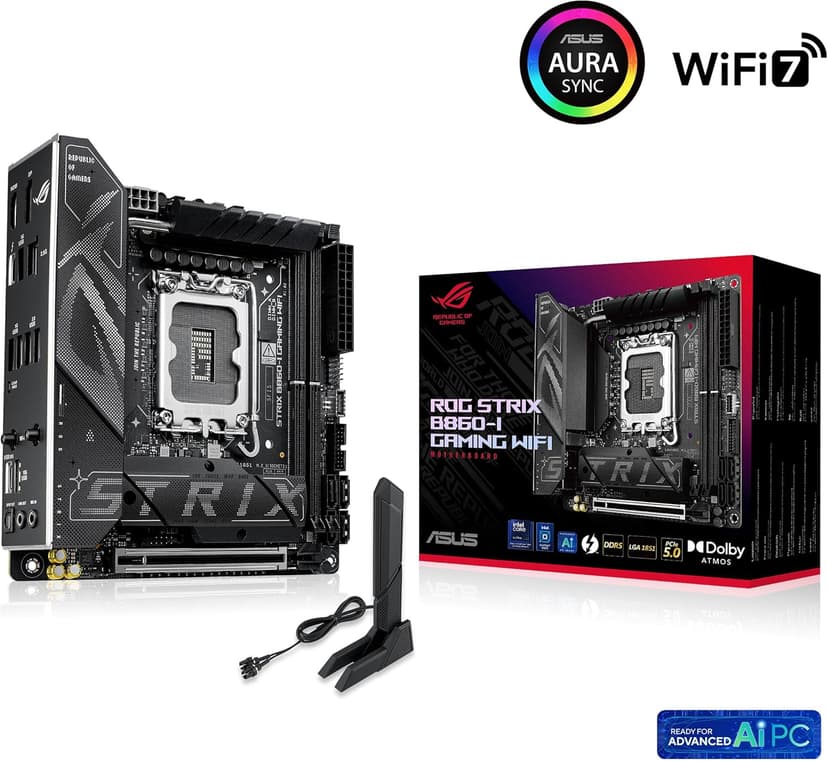 ASUS ROG STRIX B860-I GAMING WIFI B860 LGA 1851 mITX Mini-ITX motherboard, Intel® Core™ Ultra Series 2 Ready, Advanced AI ready, 10+1+2+1 stage, DDR5, 2.5G LAN, WiFi7, M.2, Thunderbolt™ 4, USB Type-C®