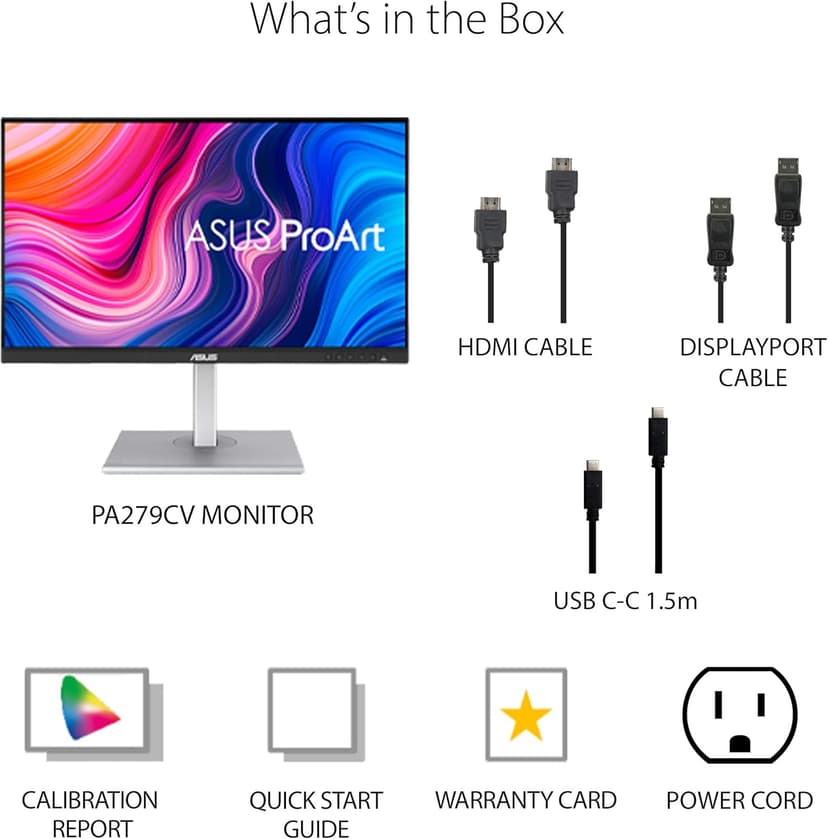 ASUS ProArt Display PA279CV 27” 4K HDR UHD (3840 x 2160) Monitor, IPS, 100% sRGB/Rec. 709, ΔE < 2, USB-C DisplayPort HDMI USB hub, Calman Verified, Compatible With Laptop & Mac Monitor,BLACK