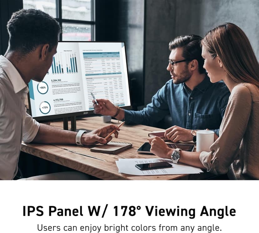 MSI PRO MP245PG, 24-inch IPS 1920 x 1080 (FHD) Computer Monitor, 100Hz, Adaptive-Synch, EPEAT Silver, HDMI, DisplayPort, VESA Mountable, Tilt, Height Adjustable, Speaker, 1ms, Black