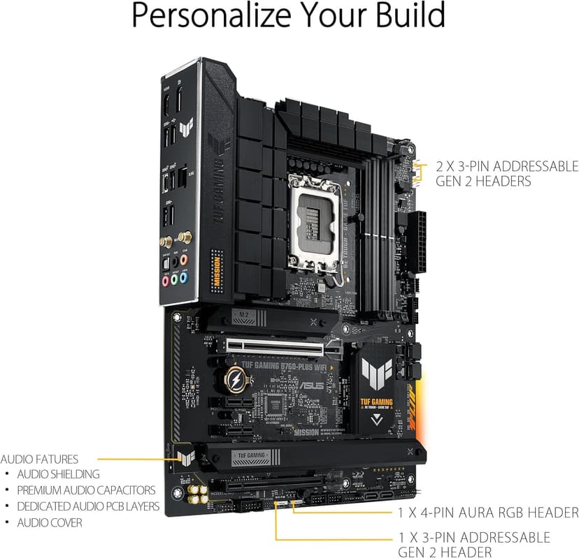 ASUS TUF GAMING B760-PLUS WIFI Intel B760 LGA 1700 ATX motherboard, Ready for 14th, 13th & 12th Gen Intel® Core CPU, 12+1+1 Stages, PCIe 5.0, 3x M.2, DDR5, 2.5G, USB 3.2 Type-C®, Thunderbolt 4™, USB4®