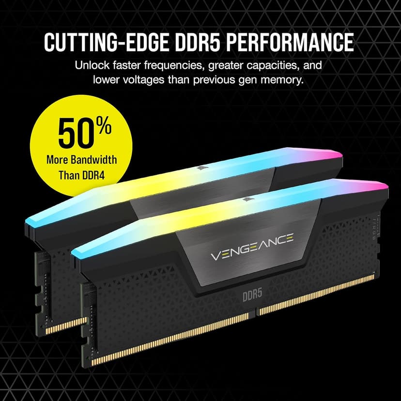 CORSAIR VENGEANCE RGB DDR5 RAM 32GB (2x16GB) 6000MHz CL30-36-36-76 1.40V AMD EXPO Intel XMP Desktop Computer Memory - Gray (CMH32GX5M2B6000Z30K)