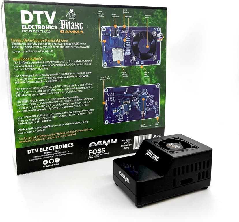 DTV ELECTRONICS Bitaxe Gamma Open Source Bitcoin ASIC Miner - 1.2 TH/s Hash Rate, Low Power Consumption - Vitax Gamma - Quiet Solo Bitcoin Miner for Home Use