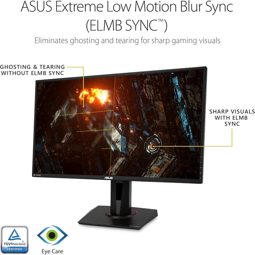 ASUS TUF Gaming 27" 2K HDR Gaming Monitor (VG27AQ) - QHD (2560 x 1440), 165Hz (Supports 144Hz), 1ms, Extreme Low Motion Blur, Speaker, G-SYNC Compatible, VESA Mountable, DisplayPort, HDMI ,Black