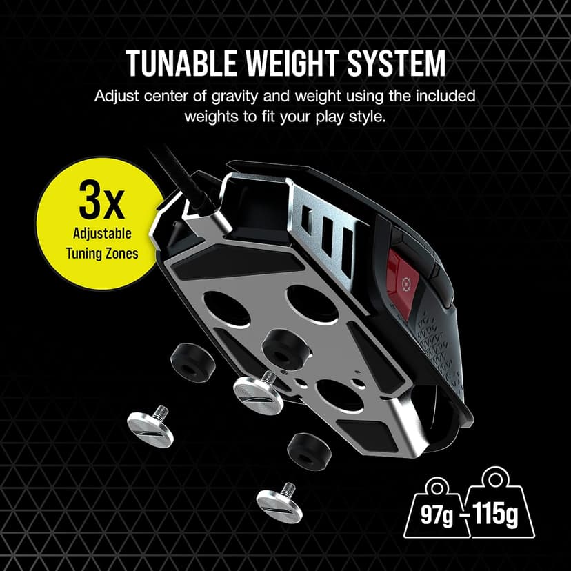 Corsair M65 RGB Ultra Tunable FPS Gaming Mouse Marksman 26,000 DPI Optical Sensor, Optical Switches, AXON Hyper-Processing Technology, Sensor Fusion Control, Tunable Weight System - Black
