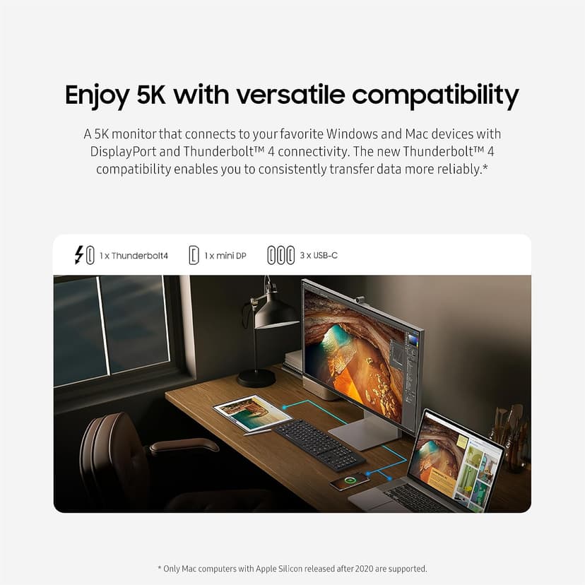Samsung 27" ViewFinity S9 Series 5K Computer Monitor, Thunderbolt 4, DisplayPort, Matte Display, 4K Slimfit-Camera, Slim Metal Design, AirPlay, Smart-TV Apps, Gaming Hub, LS27C900PANXZA