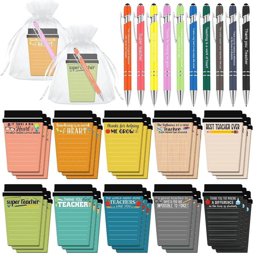Kosiz 90 Pcs Teacher Coffee Cup Notepad with Pen Back to School Teacher Gifts from Students Sticky Notes Bulk Thank You Gifts for New Year School Office Classroom Supplies