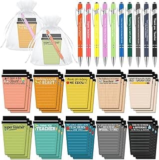 Kosiz 90 Pcs Teacher Coffee Cup Notepad with Pen Back to School Teacher Gifts from Students Sticky Notes Bulk Thank You Gifts for New Year School Office Classroom Supplies