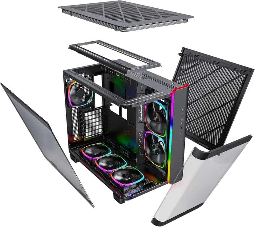 MONTECH King 95 PRO Dual-Chamber ATX Mid-Tower PC Gaming Case, High-Airflow, Toolless Panels, Sturdy Curved Tempered Glass Front, Six ARGB PWM Fan Pre-Installed with Fan Hub, King 95 PRO Black US