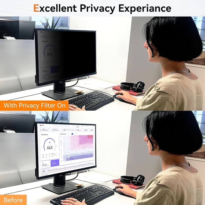 [2 Pack] 24 Inch Computer Privacy Screen for 16:9 Aspect Ratio Widescreen Monitor, Eye Protection Anti Glare Blue Light Computer Monitor Privacy Filter, Removable Anti-Scratch 24in Protector Film