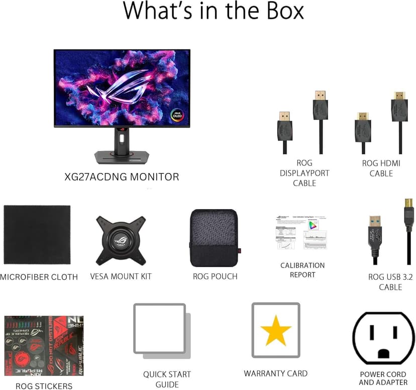 ASUS ROG Strix 26.5” 1440P QD-OLED Gaming Monitor (XG27ACDNG) -QHD (2560x1440), 360Hz, 0.03ms, Custom Heatsink, OLED Care+, G-SYNC Compatible, 99% DCI-P3, DisplayWidget, AI Gaming, 3yr Warranty