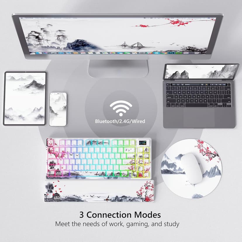 Womier 75% Keyboard with Color Multimedia Screen Wireless Gaming Mechanical Keyboard, Theme 3-Modes Hot Swappable Key Board w/Wrist Rest,SK80 PRO Gasket RGB Custom for Mac/Win,Red Plum