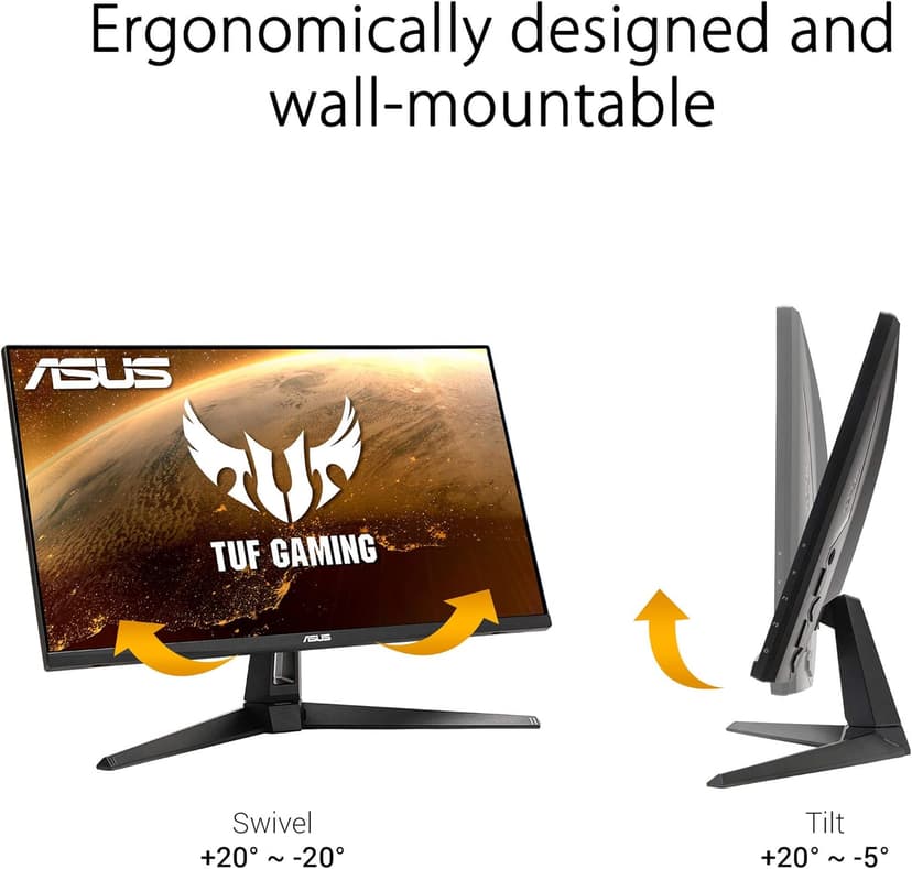 ASUS TUF Gaming 27" 2K HDR Monitor (VG27AQ1A) - QHD (2560 x 1440), IPS, 170Hz (Supports 144Hz), 1ms, Extreme Low Motion Blur, Speaker, G-SYNC Compatible, VESA Mountable, DisplayPort, HDMI,BLACK
