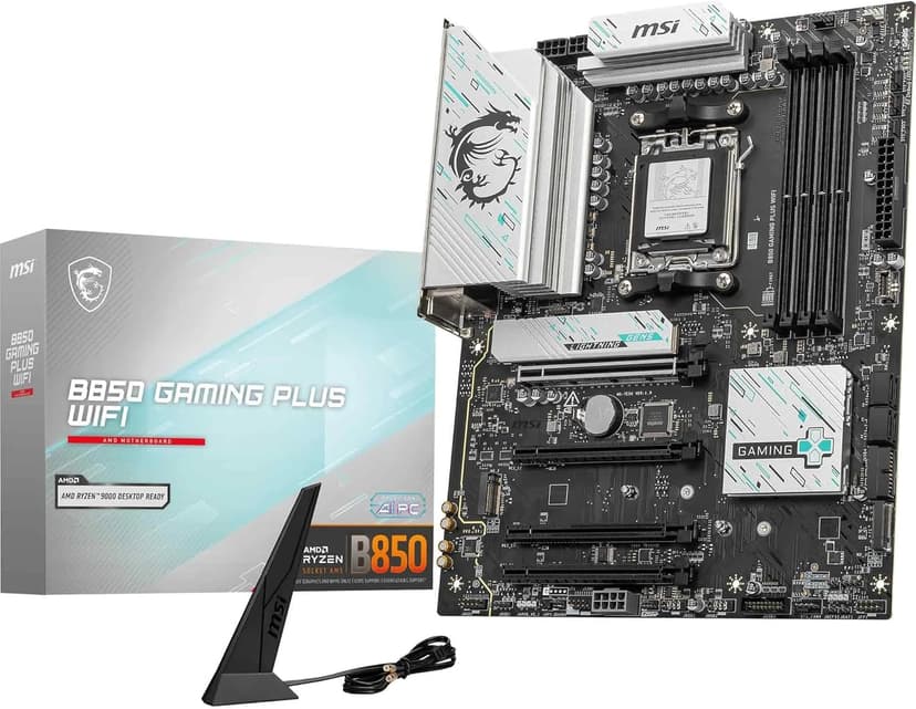 msi B850 Gaming Plus WiFi Motherboard, ATX - Supports AMD Ryzen 9000/8000 / 7000 Processors, AM5 - DDR5 Memory Boost 8200+ MT/s (OC), PCIe 5.0 x16 & 4.0 x16, M.2 Gen5, Wi-Fi 7, 5G LAN