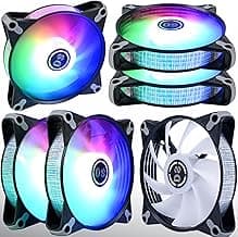 DS RGB Fans, 120mm 6 Pack Case Cooling LED Fans for White Black PC Case, CPU Cooler and Radiators System (DK Series)