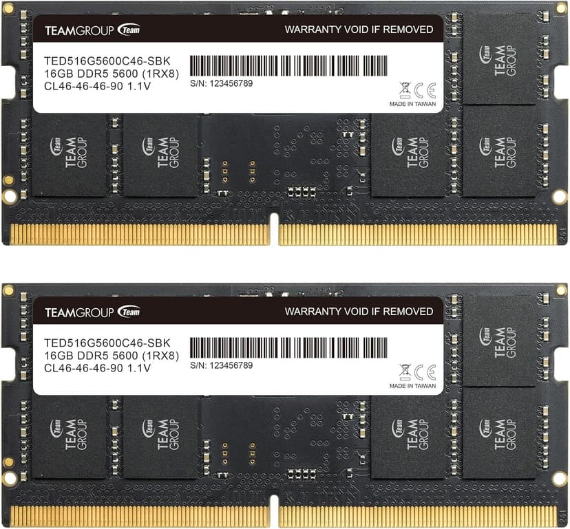 TEAMGROUP Elite SODIMM DDR5 32GB (2x16GB) 5600Mhz (PC5-44800) CL46 Non-ECC Unbuffered 1.1V 262 Pin Laptop Memory Module Ram - TED532G5600C46ADC-S01