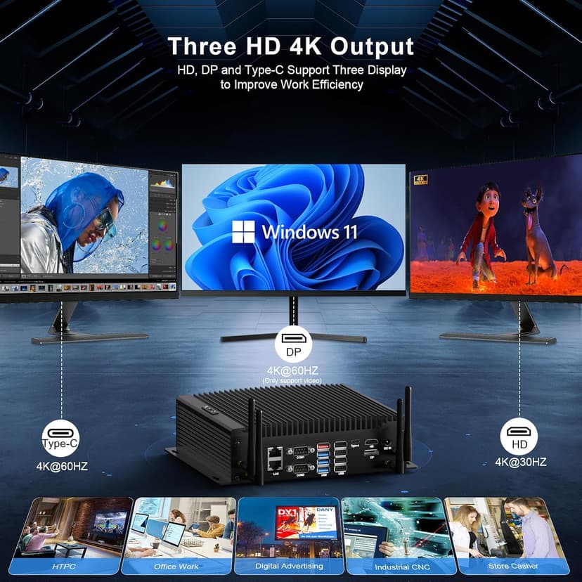 HISTTON Fanless Mini PC Core i7-10710U, 16GB RAM 512GB M2. SSD, Industrial PC with 6 RS232 COM, HD+DP+Type-C Triple Display, 2 LAN, 8 USB, GPIO, SIM, WiFi, BT4.2, Mini PC Windows 11 Pro, Linux/Ubuntu