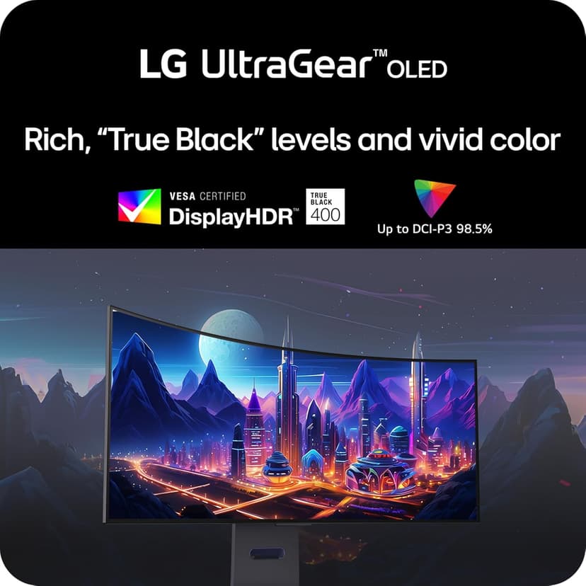 LG 45GS95QE Ultragear OLED Curved Gaming Monitor 45-Inch WQHD 800R 240Hz 0.03ms DisplayHDR True Black 400 AMD FreeSync Premium Pro NVIDIA G-Sync HDMI 2.1 DisplayPort Tilt/Height/Swivel Stand - Black