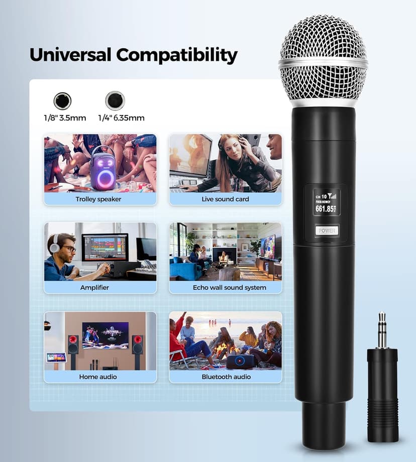 Wireless Microphones, Microphone with One-to-One Chip Connection, 40H Duration, 200 FT Distance Receiving, Rechargeable Receiver, 40H Long Duration, Karaoke Microphone for Singing, Party