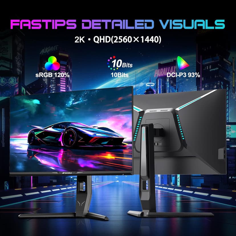 SANSUI 27 inch WQHD 180Hz Gaming Monitor 1440P-AMD FreeSync 1ms DCI-P3 93% Fast IPS Computer Monitor,Height Adjustable Vertical/Horizontal Rotating, 2×DisplayPort/HDMI 丨HDR丨Low Motion Blur