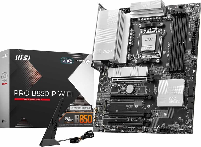 msi PRO B850-P WiFi Motherboard, ATX - Supports AMD Ryzen 9000/8000 / 7000 Processors, AM5 - DDR5 Memory Boost (8200+ MT/s OC), PCIe 5.0 x16 & 4.0 x16, M.2 Gen5, Wi-Fi 7, 5G LAN