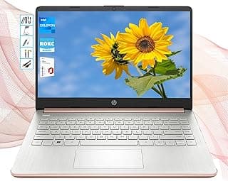 HP AI-Powered 14" HD Laptop with Microsoft Office and 1TB Cloud Storage Included for 1-Year| 16GB RAM|128GB SSD & 128GB Portable SSD| Intel 4-Core CPU| Webcam| Ultra Light|Win 11| RK Bundle| Rose Gold
