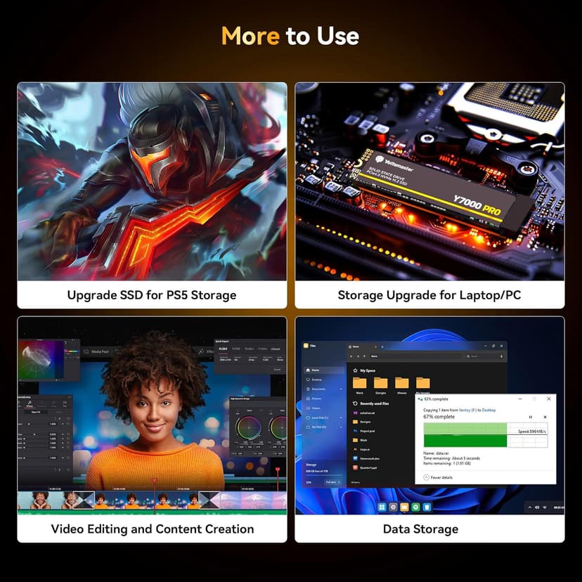 Yottamaster Y7000Pro 2TB SSD M.2 PCIe 4.0, Up to 7000MB/s, M.2 2280 NVMe Internal Solid State Drive with 3D QLC NAND Flash, Upgrade Storage for PS5, PC Computer, Laptop, Gaming