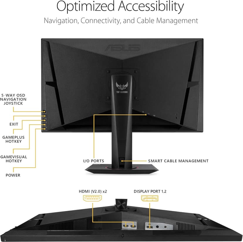 ASUS TUF Gaming 27" 2K HDR Gaming Monitor (VG27AQ) - QHD (2560 x 1440), 165Hz (Supports 144Hz), 1ms, Extreme Low Motion Blur, Speaker, G-SYNC Compatible, VESA Mountable, DisplayPort, HDMI ,Black