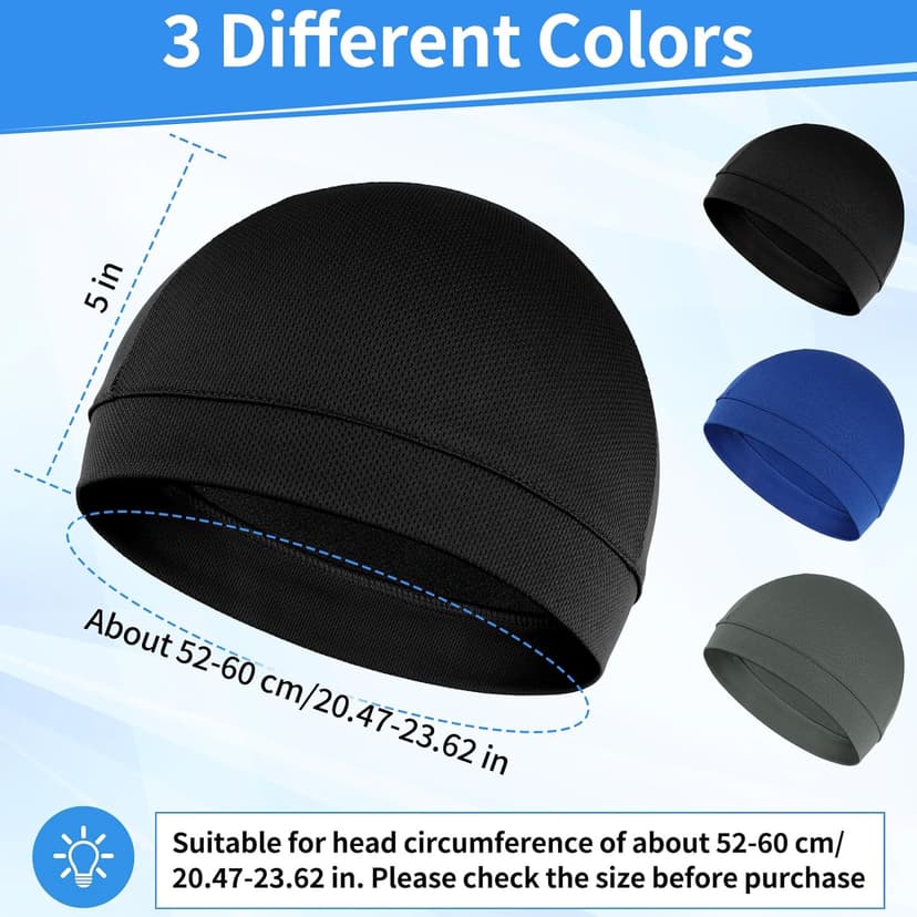 3 pcs Skull Caps, Lightweight Helmet Liner, Breathable Cycling Cap, Cooling Sweat Beanie for Men Women Running Cycling