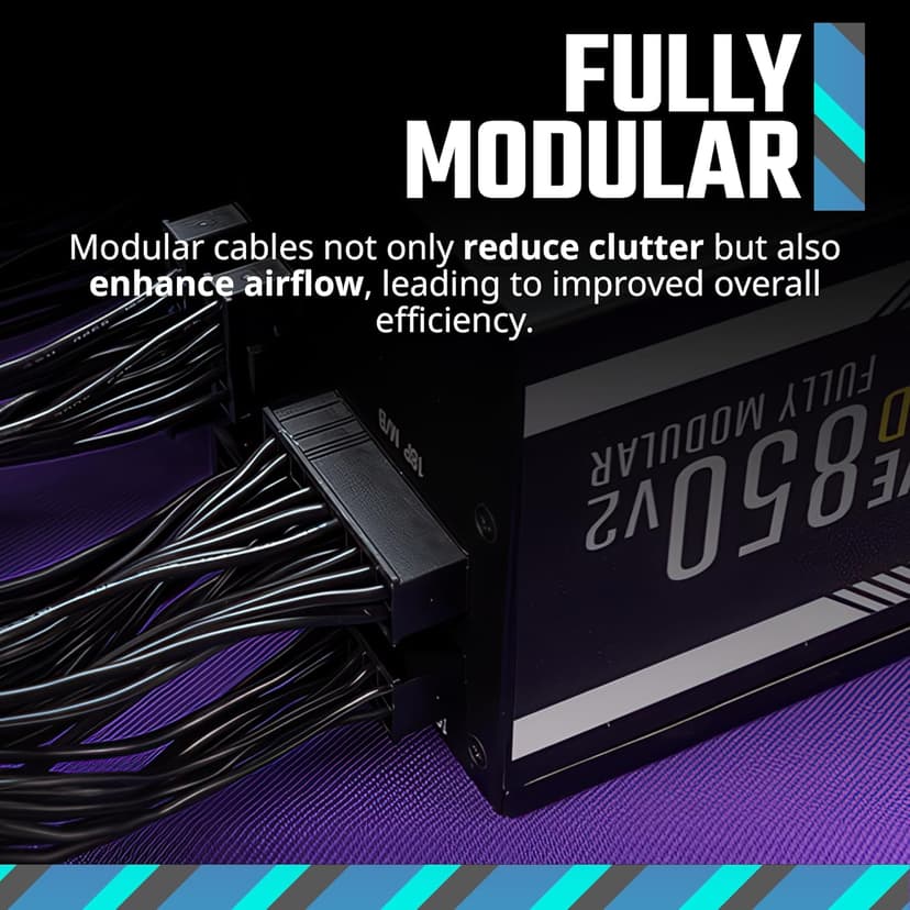 Cooler Master MWE Gold 850 V2 Full Modular, 850W, 80+ Gold Efficiency, 2 EPS Connectors, 120mm HDB Fan, Semi-fanless Operation, 5 Year Warranty