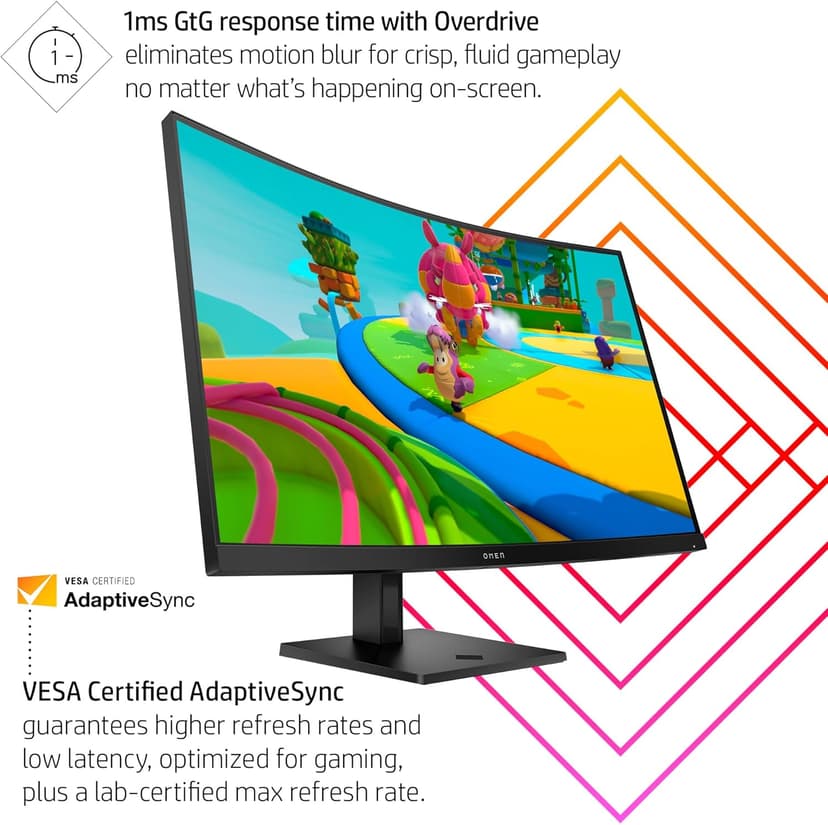 HP OMEN 32c QHD 165Hz Curved Gaming Monitor, QHD Display (2560 x 1440), VA Panel, 99% sRGB, 90% DCI-P3, 16:9, AMD FreeSync Premium Technology, 32c (2023)