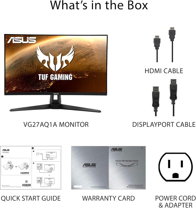 ASUS TUF Gaming 27" 2K HDR Monitor (VG27AQ1A) - QHD (2560 x 1440), IPS, 170Hz (Supports 144Hz), 1ms, Extreme Low Motion Blur, Speaker, G-SYNC Compatible, VESA Mountable, DisplayPort, HDMI,BLACK