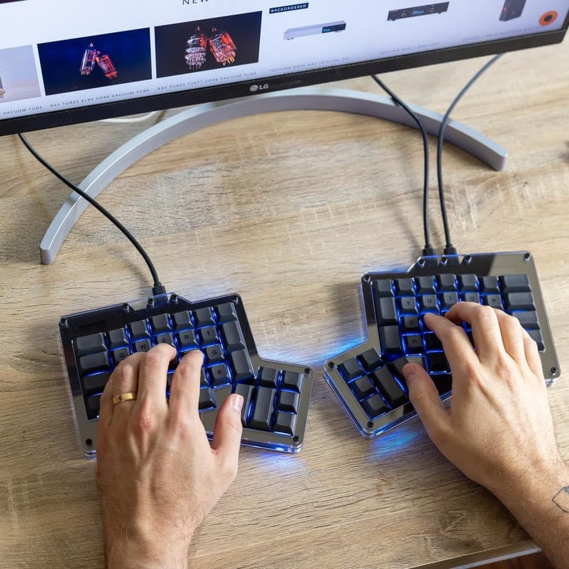 Apos ErgoDox 76 "Hot DOX V2 Split Ergonomic Mechanical Keyboard — Ortholinear, Indicator Screen, QMK/VIA Firmware, RGB, USB-C, PBT Keycaps, Hotswap (Dark - Kailh Rose Red Switches)