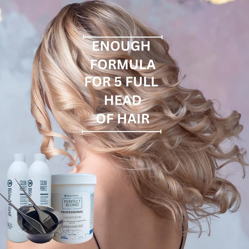 Perfect Blond 17 Oz/1.1 lbs Hair Toner Dye Lightener Bleaching Powder Kit + 30 Vol Developer Bundle 5 pcs (Blue Lightening Powder)
