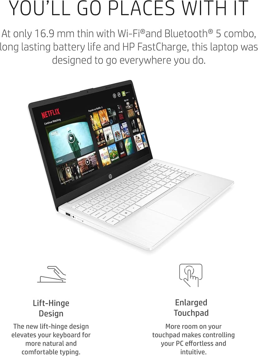 HP 14 Laptop, Qualcomm Snapdragon 7c Processor, 8 GB RAM, 128 GB eMMC, 14-inch Full HD Touchscreen, Windows 11 Home, Thin & Portable, Long Battery Life, Wi-Fi 5 & Bluetooth 5 Combo (14-ed0010nr, 2021)
