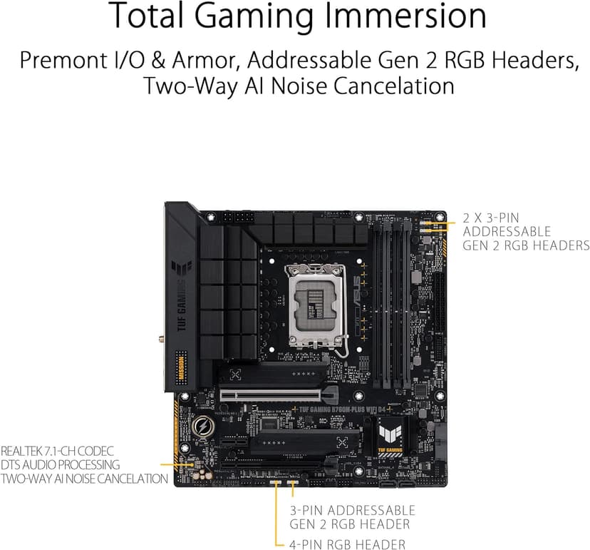 Asus TUF GAMING B760M-PLUS WIFI D4 Intel(13th and 12th Gen)LGA 1700 mATX motherboard,PCIe 5.0,2xPCIe 4.0 M.2 slots,DDR4,WiFi 6,2.5Gb LAN,USB 3.2 Gen 2x2 Type-C,front USB 3.2 Type-C,Thunderbolt (USB4)