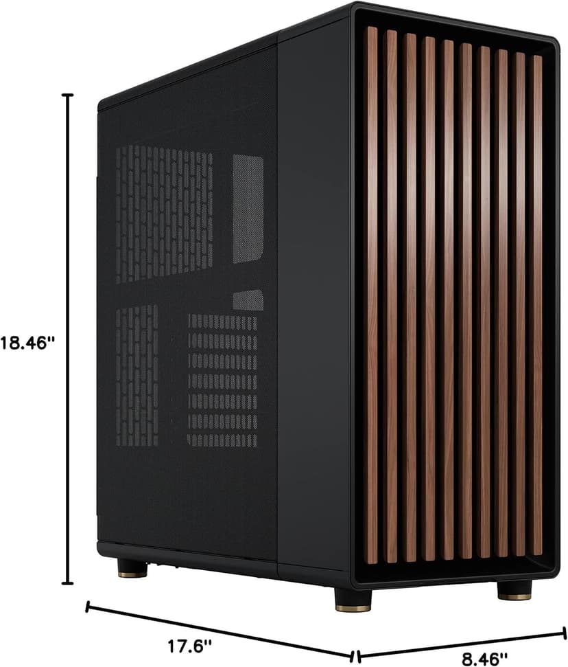 Fractal Design North - Genuine Walnut Wood Front - Mesh Side Panels - Two 140mm Aspect PWM Fans Included - Type C USB - ATX Airflow Mid Tower PC Gaming Case,Charcoal Black