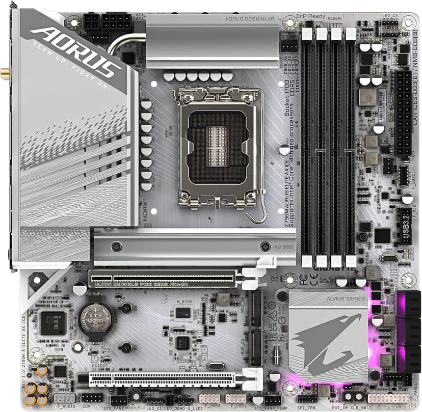GIGABYTE Z790M AORUS Elite AX ICE LGA 1700 Intel Z790 M-ATX Motherboard with DDR5, Triple M.2, PCIe 5.0, USB 3.2 Gen2X2 Type-C, Intel Wi-Fi 6E, 2.5GbE LAN, Q-Flash Plus, EZ-Latch Plus