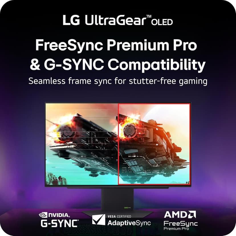 LG 27GX790A-B 27-inch Ultragear OLED Gaming Monitor QHD 1440p 480Hz, 0.03ms, DisplayPort 2.1, True Black 400, NVIDIA G-Sync, AMD FreeSync Premium Pro, HDMI, USB, Tilt/Height/Swivel/Pivot Stand, Black