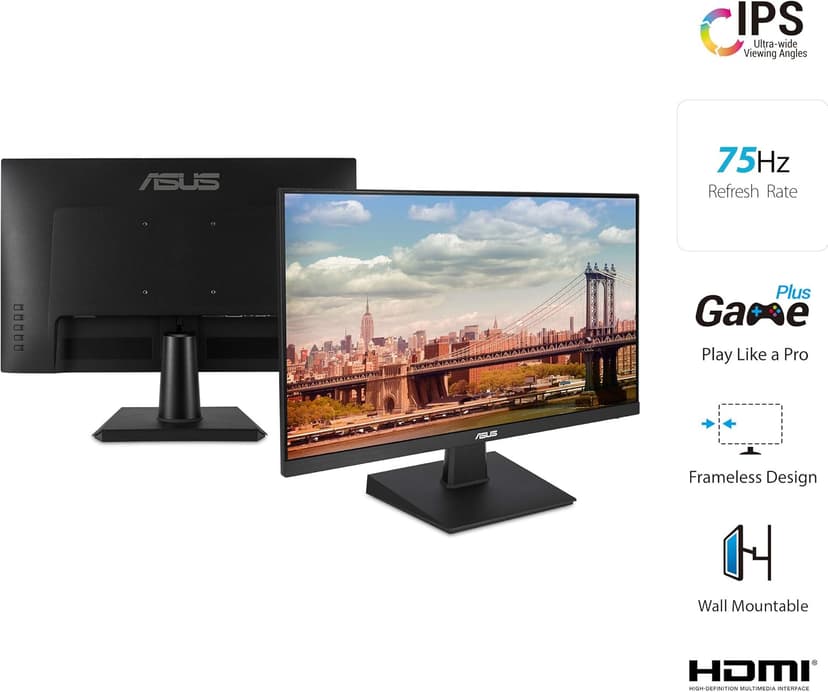ASUS VA24EHE 23.8” Monitor 75Hz Full HD (1920x1080) IPS Eye Care HDMI D-Sub DVI-D,Black