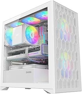 SAMA V Mesh Mid Tower PC Case - High Airflow PC Gaming Case Mesh Front Panel & Tempered Glass Side Panel, 3x140mm ARGB PWM Fans Pre-Installed, Supports ATX/M-ATX/ITX - White