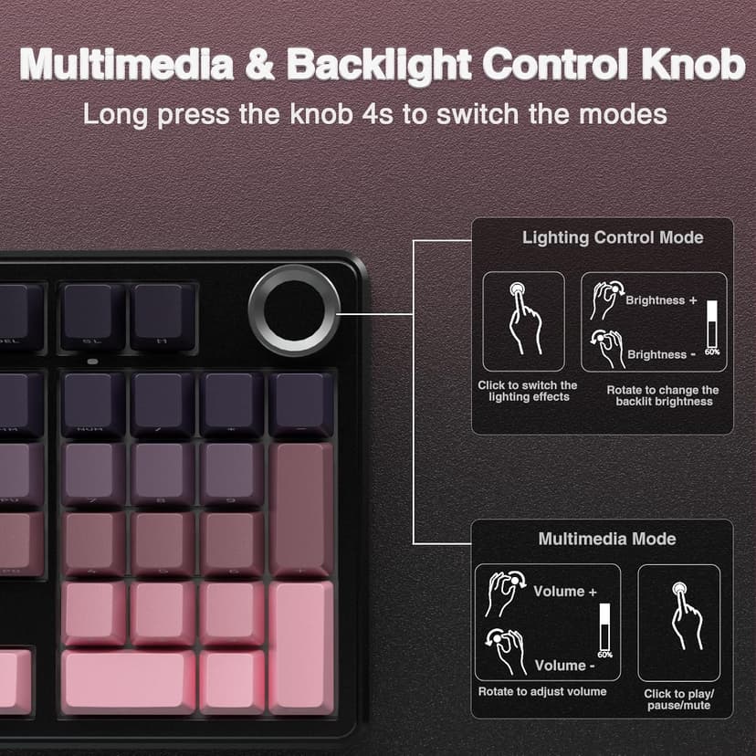 AULA F99 Pro Wireless Mechanical Keyboard with Knob,Tri-Mode BT5.0/USB-C/2.4GHz Hot Swappable Keyboard,Pre-lubed Switches,RGB Backlit Computer Gaming Keyboards