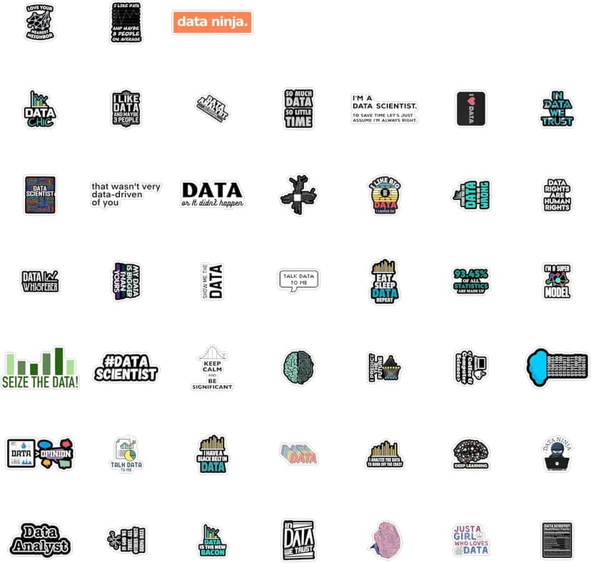 BulbaCraft Data Science Stickers for Water Bottle and Laptop - Data Science Party Favors & Decorations, Waterproof Vinyl Decals, Tech and Coding Stickers, Gifts for Women & Men