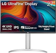 LG 27UP650K-W 27-inch Ultrafine 4K UHD (3840 x 2160) IPS Computer Monitor, 60Hz, 5ms, DisplayHDR 400, Reader Mode, Flicker Safe, HDMI, DisplayPort, Tilt/Height/Pivot Adjustable Stand, White