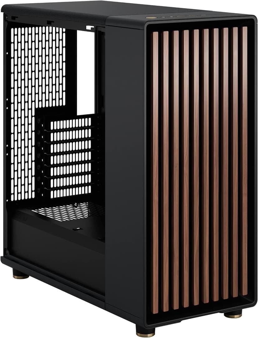 Fractal Design North Charcoal Black Tempered Glass Dark - Genuine Walnut Wood Front - Glass Side Panel - Two 140mm Aspect PWM Fans Included - Type C USB - ATX Airflow Mid Tower PC Gaming Case