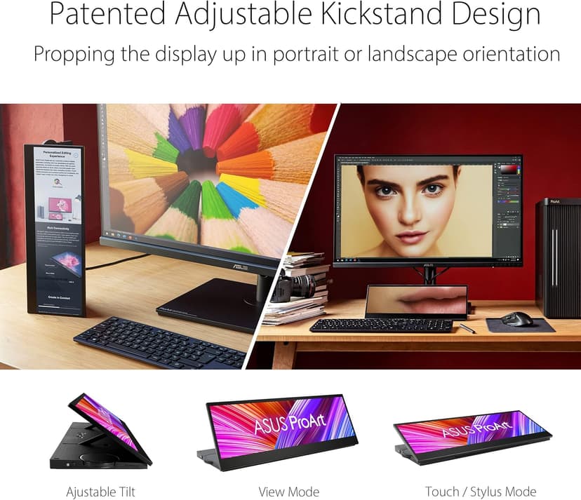 ASUS ProArt Display 14” Portable Touch Screen (PA147CDV) - 32:9 (1920 x 550), IPS, 100% sRGB, Color Accuracy ΔE < 2, Calman Verified, USB-C, Control Panel, MPP2.0 Pen Support, Adobe Suite Shortcut