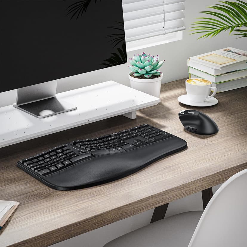 MEETION Ergonomic Wireless Keyboard and Mouse, Ergo Keyboard with Vertical Mouse, Split Cushioned Wrist Palm Rest, Natural Typing, Rechargeable, Full Size, Windows/Mac/Computer/Laptop, Black DirectorC