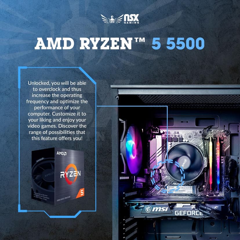 Tomcat Desktop Pc Ryzen 5 5500, RTX 3050 6GB, (2 * 8GB) 16 Gb RAM 3600 RGB, SSD 480GB M.2 NVME, W11, WiFi Ready, Mouse and Keyboard, 1 Year Manufacturer