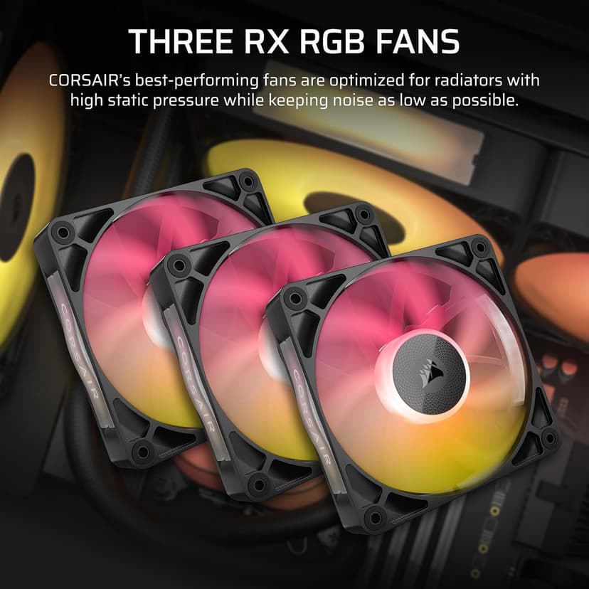 CORSAIR iCUE Link Titan 360 RX LCD Liquid CPU Cooler – 360mm AIO – Low-Noise – FlowDrive Cooling Engine – Intel LGA 1851/1700, AMD AM5/AM4 – 3X RX120 RGB Fans – iCUE Link System Hub Included – Black